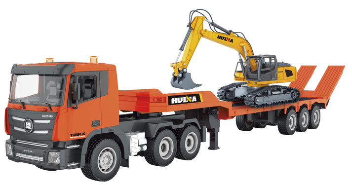 HUI NA 1/24 9ch RC Platform Trailer & Excavator combo