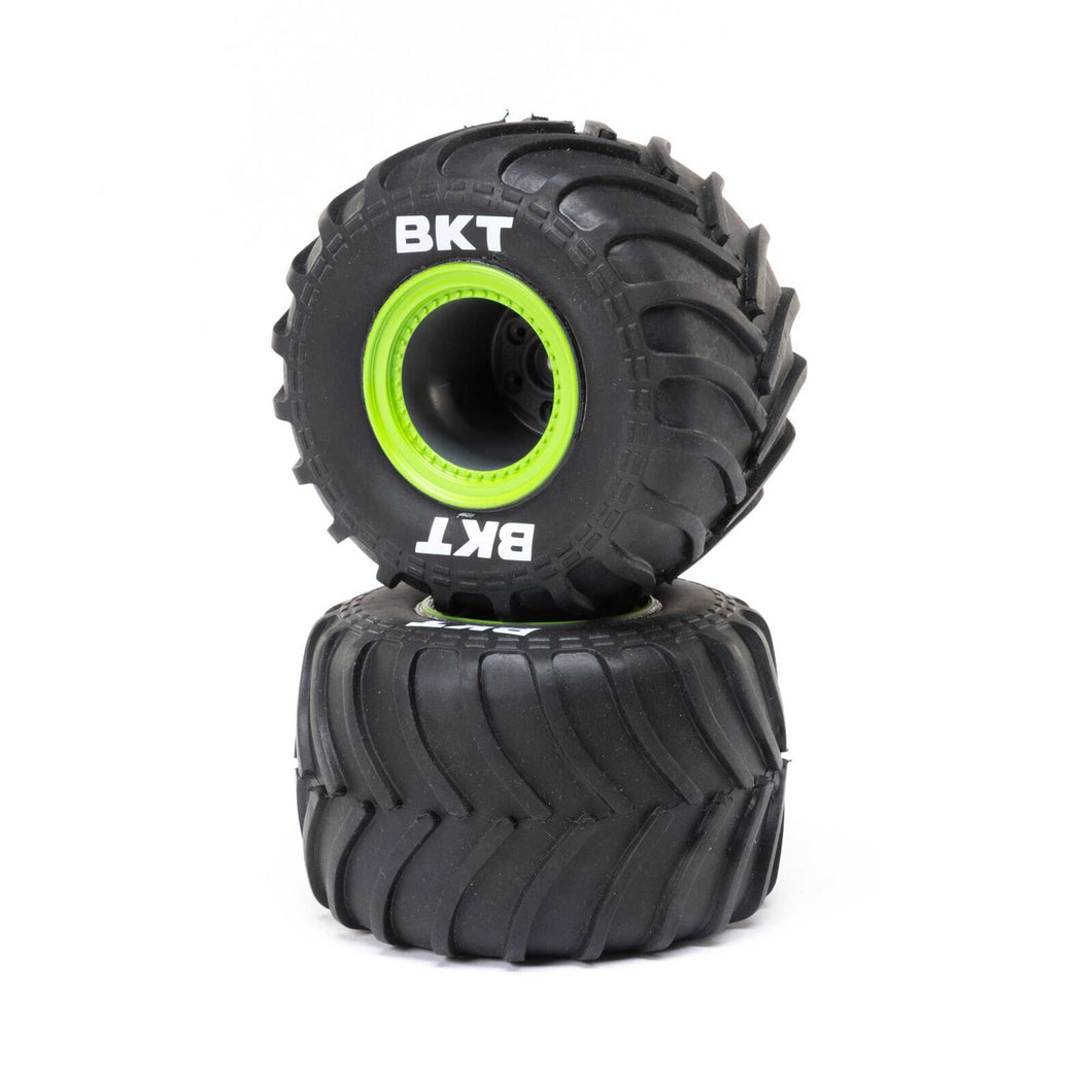 Losi MT Tires,Green Beadlock, Premount(2): Mini LMT