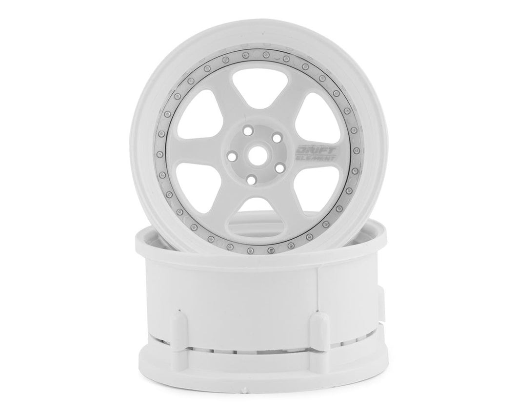 DS Racing Drift Element 6 Spoke Drift Wheels (Triple White w/Silver Rivets) (2) (Adjustable Offset) w/12mm Hex