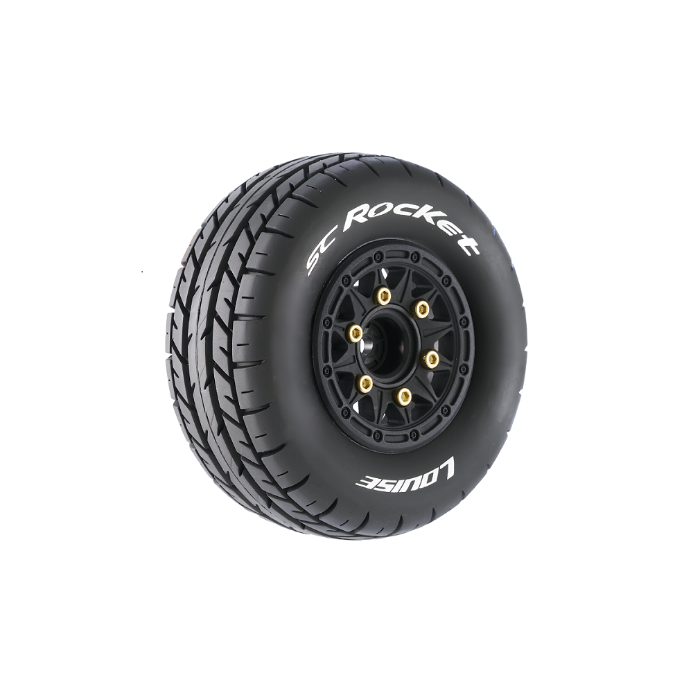 Louise SC-Rocket 1/10 Short Course Tires, Soft, 12, 14 & 17mm Removable Hex on Black Rim (2)