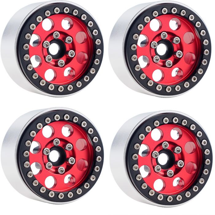 Power Hobby -B2 Aluminum 1.9 Beadlock Wheels 9mm Hubs, Red, for 1/10 R ...