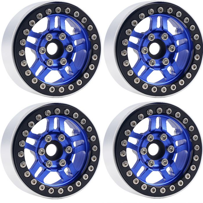 Power Hobby - B4 Aluminum 1.9 Beadlock Wheels 9mm Hubs, Blue, for 1/10 Rock Crawler, 4pcs