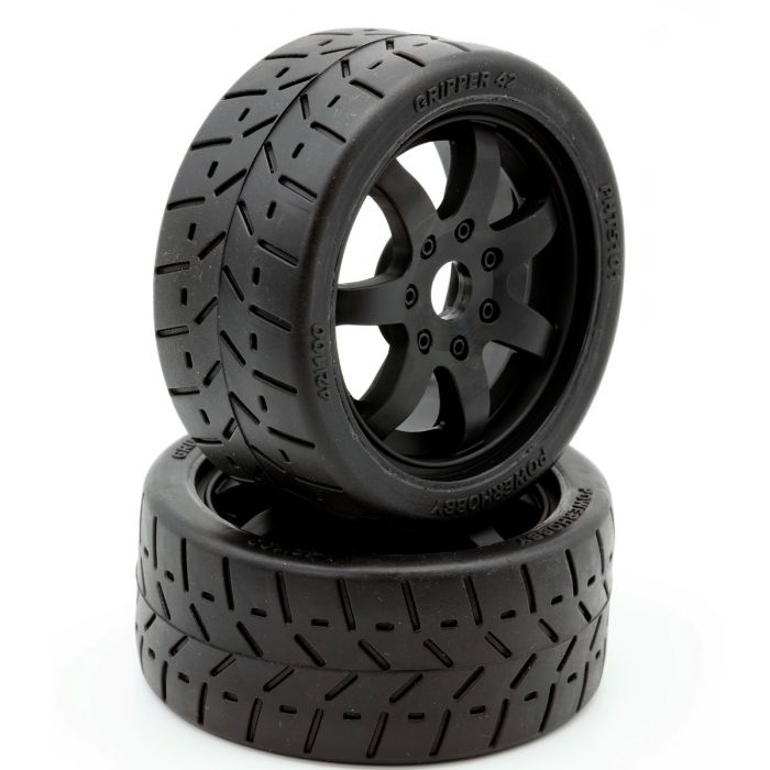 Power Hobby - 1/8 Gripper 42/100 Belted Mounted Tires 17mm Black