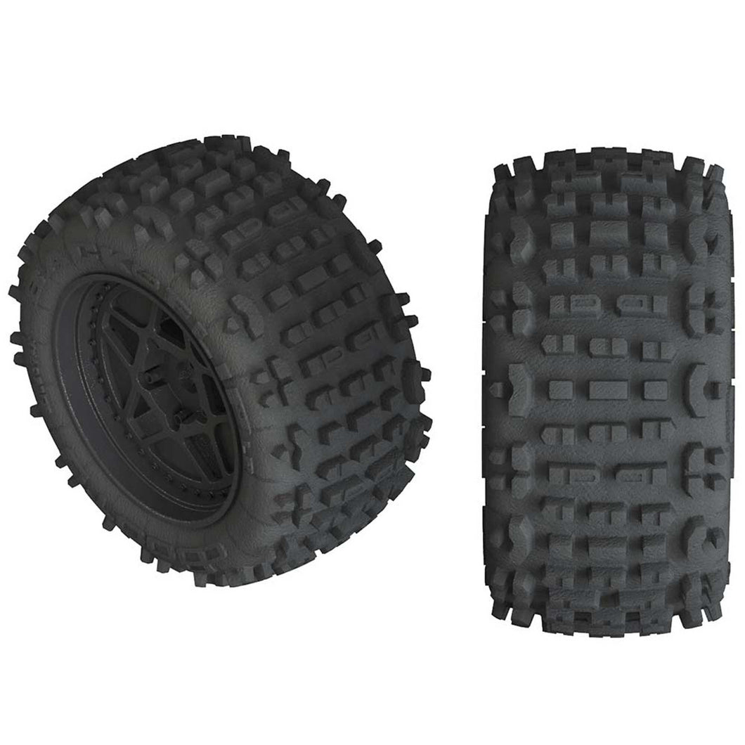 Arrma 1/10 dBoots Backflip LP Front/Rear 3.8 Pre-Mounted Tires, 17mm Hex, Black (2): 4S