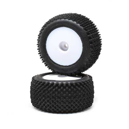 Losi Pin Tires, Rear, Mounted, White (2): Mini-T 2.0