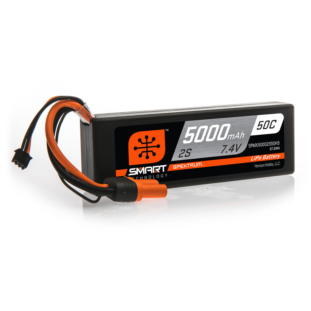 Spektrum 7.4V 5000mAh 2S 50C Smart Hardcase LiPo Battery: IC5