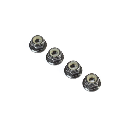 Black Aluminum Flanged Locknut, M4 x 0.7mm x 7mm (4)