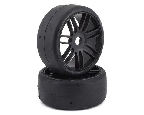 GRP GTX02-S5 1:8 GT T02 SLICK S5 Medium Belted Tire w/ Spoked Black Wheel (2)