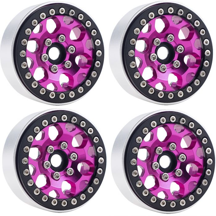 Powerhobby B3 Aluminum 1.9 Beadlock Wheels 9mm Hubs, Pink, for 1/10 Rock Crawler, 4pcs