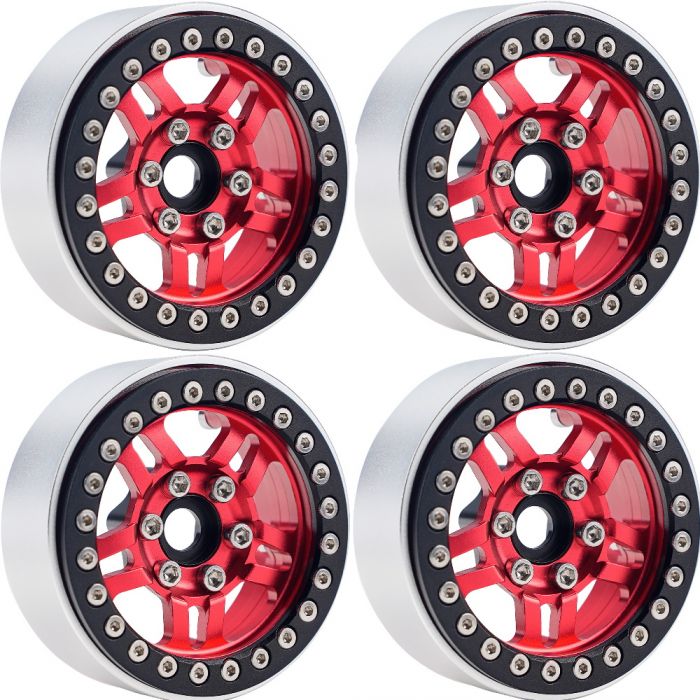 Powerhobby B4 Aluminum 1.9 Beadlock Wheels 9mm Hubs, Red, for 1/10 Rock Crawler, 4pcs