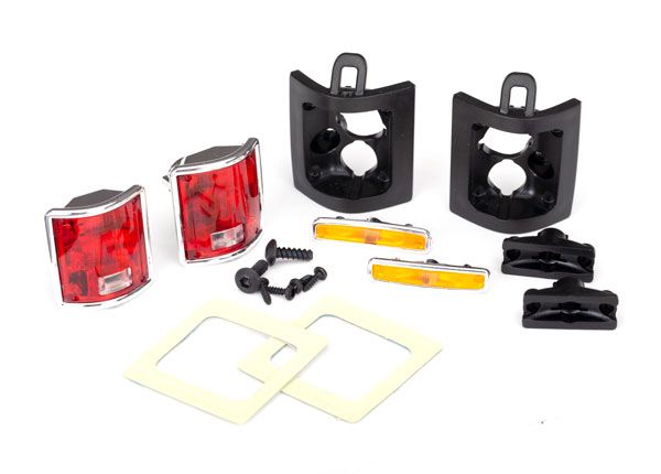 Traxxas Tail lights, left & right (assembled)/ tail light retainers, left & right/ side marker lights (assembled) (2)/ side marker retainers (2)/ mounting tape (2)/ 1.6x5 BCS (self-tapping) (4)/ 2.6x8 BCS (2)